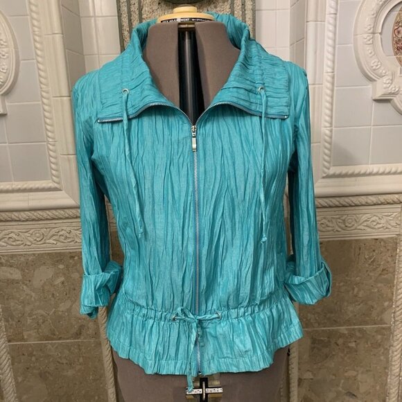 Ruby Rd. Size 14. Crinkle Cotton Blend Long Roll Tab Sleeve Jacket. B70. - Picture 1 of 6